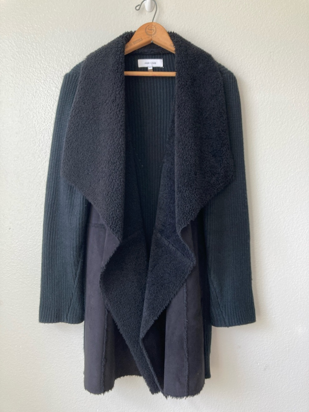 John + Jenn faux suede Sherpa open front cardigan sweater coat jacket sz M